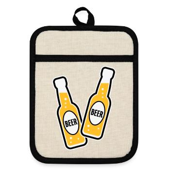 2 Toasting Beer Bottles (Beery / POS 3C) - Pot holders with rubber back - linen/black  - Front