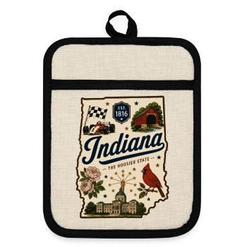 Indiana Hoosier State Vintage-Reiseaufkleber - Topflappen mit Gummirückseite - Leinen/Schwarz  - Vorne