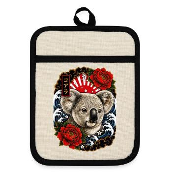 Koala im japanischen Irezumi Tattoo Stil - Topflappen mit Gummirückseite - Leinen/Schwarz  - Vorne