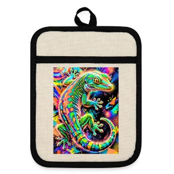 Gecko - Pot holders with rubber back - linen/black  - Front