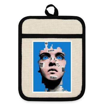 HUMAN - verloren in der digitalen Welt - Topflappen mit Gummirückseite - Leinen/Schwarz  - Vorne