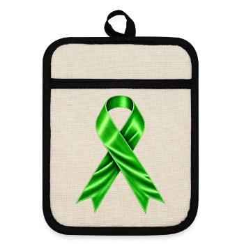 Mental Health Awareness – Hellgrüne Schleife - Topflappen mit Gummirückseite - Leinen/Schwarz  - Vorne