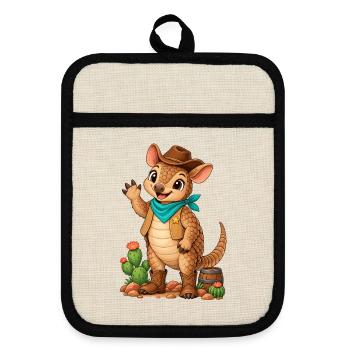 Wüstenarmadillo Cowboy - Topflappen mit Gummirückseite - Leinen/Schwarz  - Vorne