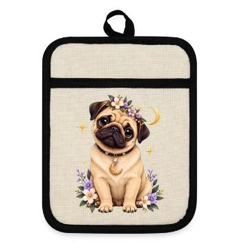 Mops Hund süßer Mops niedlicher Mops - Topflappen mit Gummirückseite - Leinen/Schwarz  - Vorne