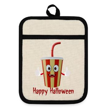 Frohen Halloween-Cola-Becher - Topflappen mit Gummirückseite - Leinen/Schwarz  - Vorne