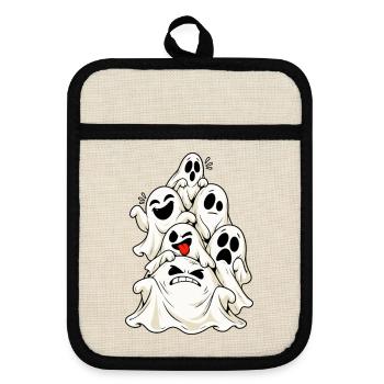 Halloween Geister lustig Gespenster Kostüm Familie - Topflappen mit Gummirückseite - Leinen/Schwarz  - Vorne