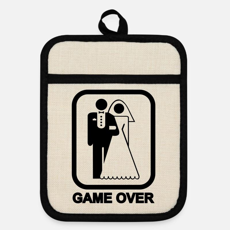 Game Over - Topflappen mit Gummirückseite - Leinen/Schwarz