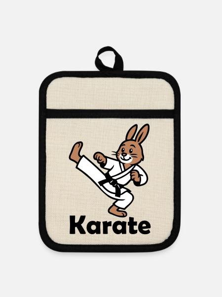 Karate Hase - Topflappen mit Gummirückseite - Leinen/Schwarz
