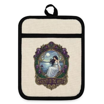 Frieden am Wasser im Jugendstil - Topflappen mit Gummirückseite - Leinen/Schwarz  - Vorne