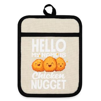 Hallo Mein Name Ist Chicken Nugget Lustiges Motiv - Topflappen mit Gummirückseite - Leinen/Schwarz  - Vorne