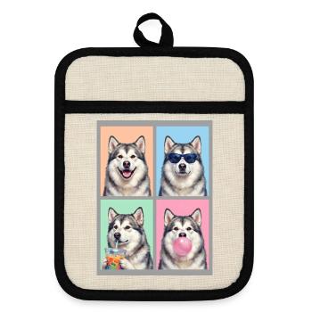 Hunde Alaskan Malamute Hund - Topflappen mit Gummirückseite - Leinen/Schwarz  - Vorne