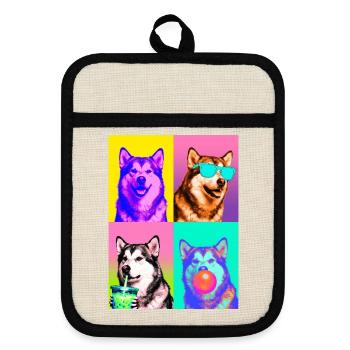 Hunde Alaskan Malamute Hund - Topflappen mit Gummirückseite - Leinen/Schwarz  - Vorne