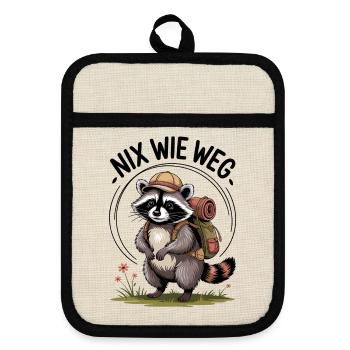 Abenteuer Waschbär - Topflappen mit Gummirückseite - Leinen/Schwarz  - Vorne