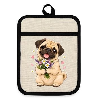 Mops Hund süßer Mops niedlicher Mops - Topflappen mit Gummirückseite - Leinen/Schwarz  - Vorne