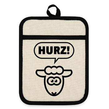 Hurz! (Lamm / Sketch / Lustig / Total Normal / B) - Topflappen mit Gummirückseite - Leinen/Schwarz  - Vorne
