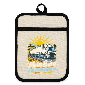 Mein Büro hat sechs Achsen LKW - Topflappen mit Gummirückseite - Leinen/Schwarz  - Vorne