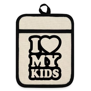 I love my kids - J'aime mes enfants - Maniques avec dos en caoutchouc - lin/noir  - Devant