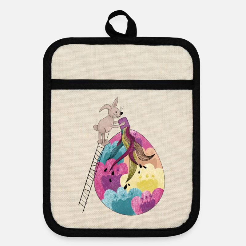 Easter & Easter Egg Colorful Illustration - Pot holders with rubber back - linen/black 