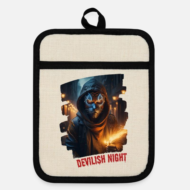 DEVILISH NIGHT - Pot holders with rubber back - linen/black