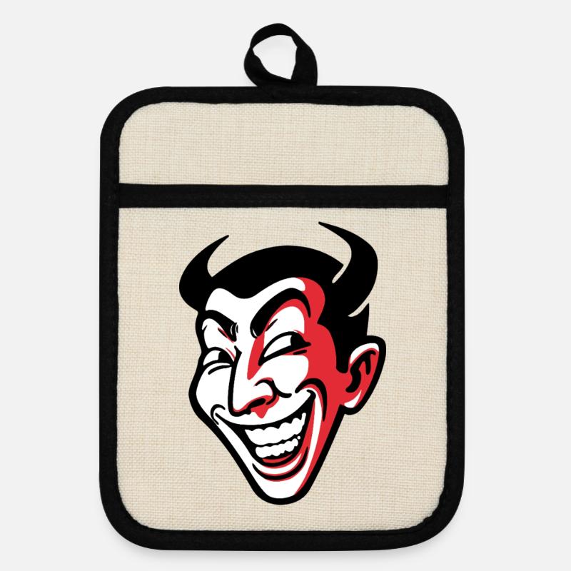 Conception expressive de visage comique souriant - Maniques avec dos en caoutchouc - lin/noir 