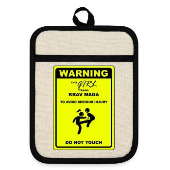 Warning! This girl does Krav Maga - Pot holders with rubber back - linen/black  - Front