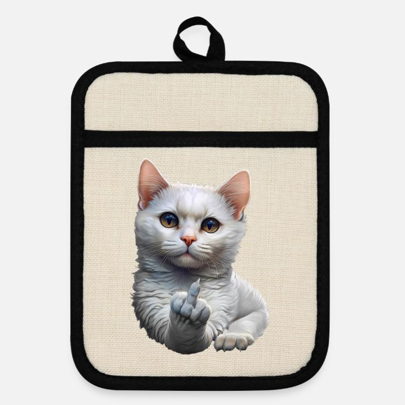 Cat - Pot holders with rubber back - linen/black 