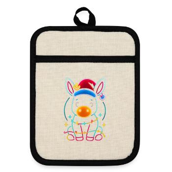 Donkey Elf Noël Drôle Cadeau - Maniques avec dos en caoutchouc - lin/noir  - Devant
