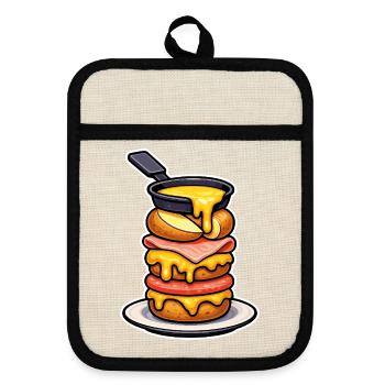Raclette with Melting Mountain Cheese and Fondue - Pot holders with rubber back - linen/black  - Front