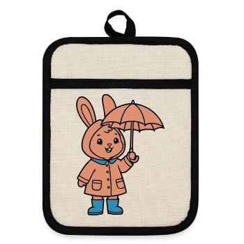 Cute Bunny Raincoat Umbrella - Pot holders with rubber back - linen/black  - Front