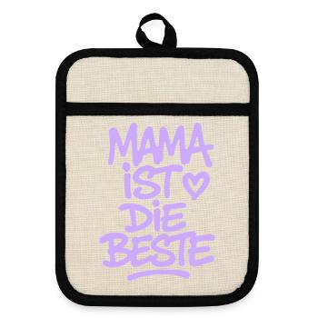 Mama ist die Beste - Topflappen mit Gummirückseite - Leinen/Schwarz  - Vorne