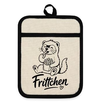 Frittchen Frettchen Fritten - Topflappen mit Gummirückseite - Leinen/Schwarz  - Vorne