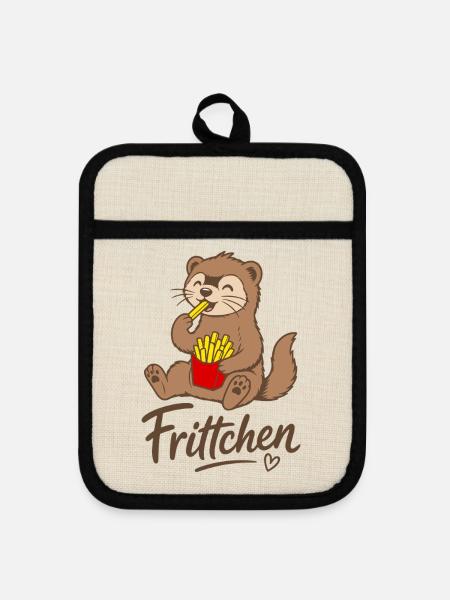 Frittchen Frettchen Pommes Frites Fritten - Topflappen mit Gummirückseite - Leinen/Schwarz