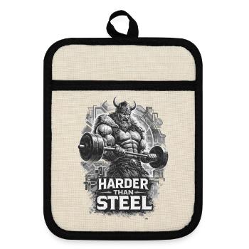 Wikinger Gym Shirt - Harder Than Steel Bizeps - Topflappen mit Gummirückseite - Leinen/Schwarz  - Vorne