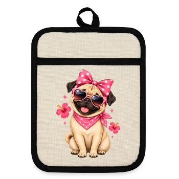 Mops Hund süßer Mops niedlicher Mops - Topflappen mit Gummirückseite - Leinen/Schwarz  - Vorne