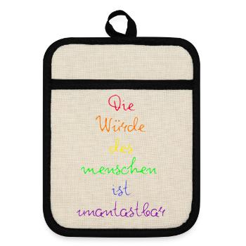 DIE WÜRDE DES MENSCHEN IST UNANTASTBAR REGENBOGEN - Topflappen mit Gummirückseite - Leinen/Schwarz  - Vorne