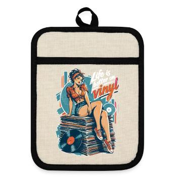 Life is better on vinyl - Pin-Up & Sneaker - Topflappen mit Gummirückseite - Leinen/Schwarz  - Vorne