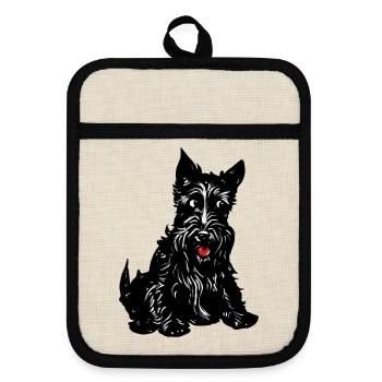 Monochrome Terrier-Linienkunst - Topflappen mit Gummirückseite - Leinen/Schwarz  - Vorne
