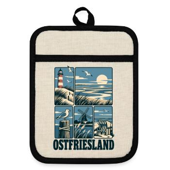 Ostfriesland North Sea Coast - Topflappen mit Gummirückseite - Leinen/Schwarz  - Vorne