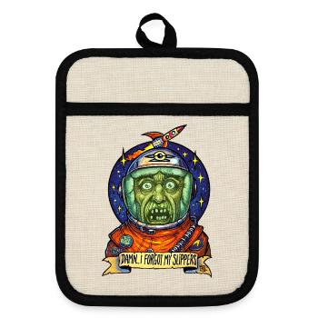 Der Astronaut hat seine Hausschuhe vergessen - Topflappen mit Gummirückseite - Leinen/Schwarz  - Vorne