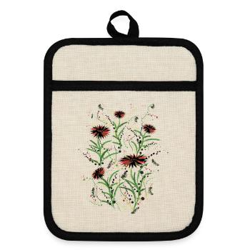 Abstrakte Wildblumen Grunge Illustration - Topflappen mit Gummirückseite - Leinen/Schwarz  - Vorne