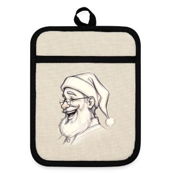 Santa Chef Skizzen-Tee - Topflappen mit Gummirückseite - Leinen/Schwarz  - Vorne