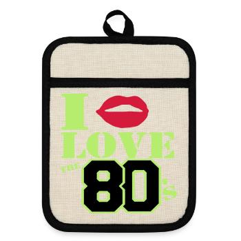 I love the 80s - Pot holders with rubber back - linen/black  - Front