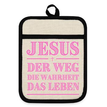 Jesus Weg Die Wahrheit Pink Typografie - Topflappen mit Gummirückseite - Leinen/Schwarz  - Vorne
