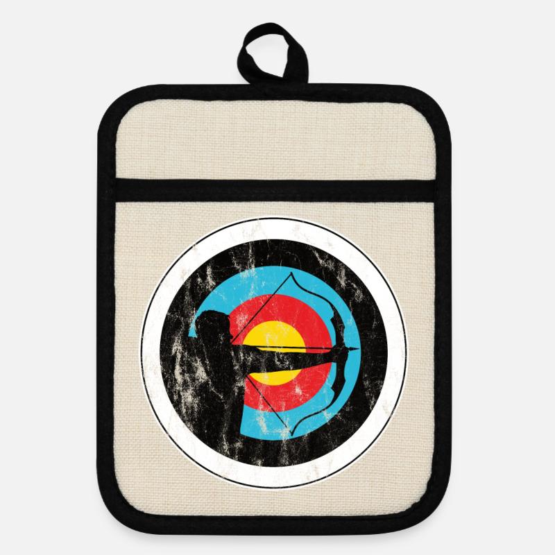 Archer and bowman with target archery - Pot holders with rubber back - linen/black 