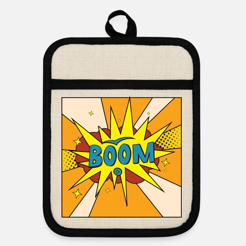 Boom Comic Explosion Style - Pot holders with rubber back - linen/black 