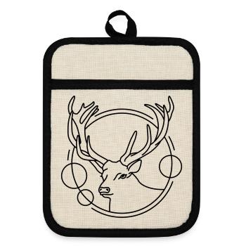 Deer in Geometric Shape - Line Art Design - Pot holders with rubber back - linen/black  - Front