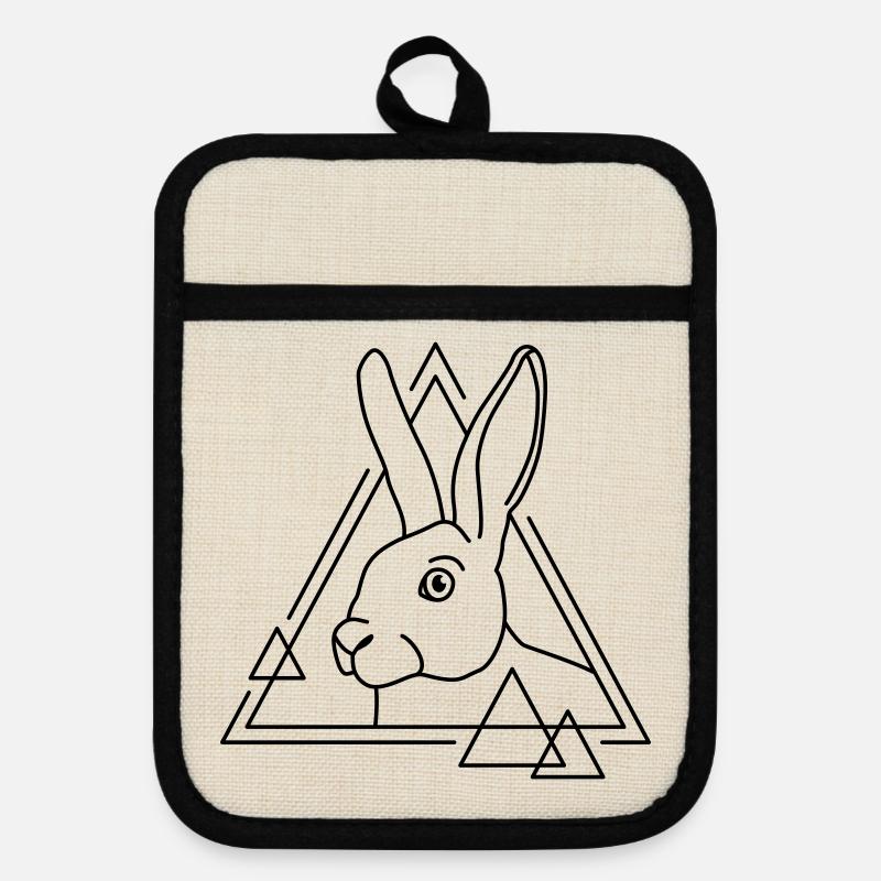 Rabbit in geometric shape - line art design - Pot holders with rubber back - linen/black 