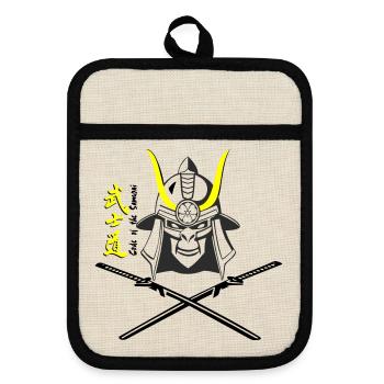 Samuraihelm Kabuto 5 - Topflappen mit Gummirückseite - Leinen/Schwarz  - Vorne