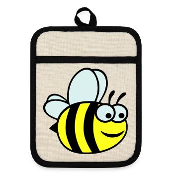 Dessin animé joyeux de l’abeille jaune - Maniques avec dos en caoutchouc - lin/noir  - Devant