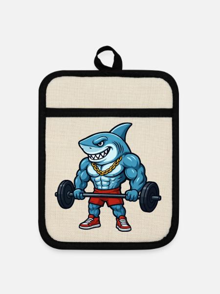 Hai Muskeln Comic Bodybuilder - Topflappen mit Gummirückseite - Leinen/Schwarz 